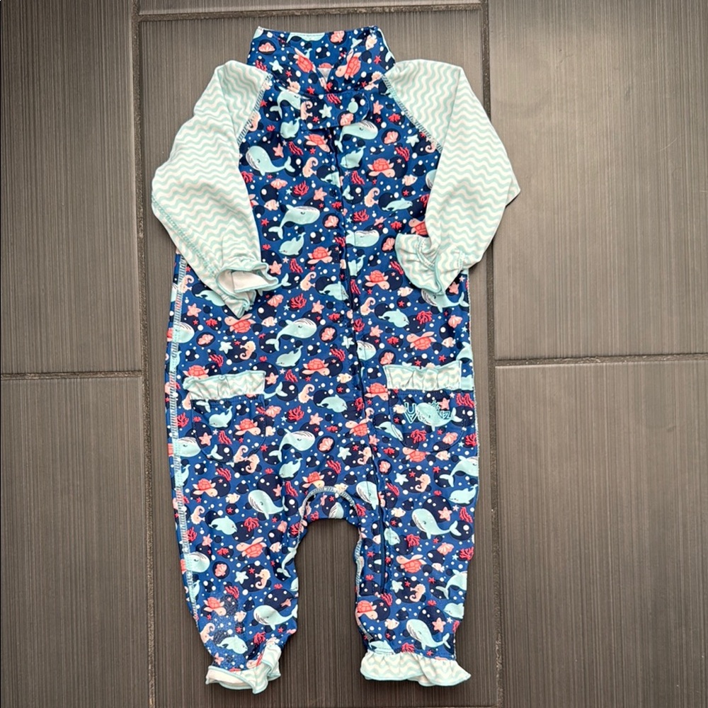 Blue Whale Print Baby Romper